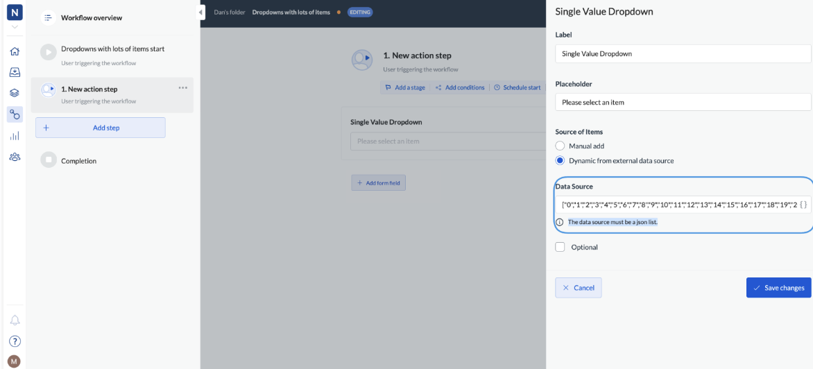 Single Dropdown form field configuration