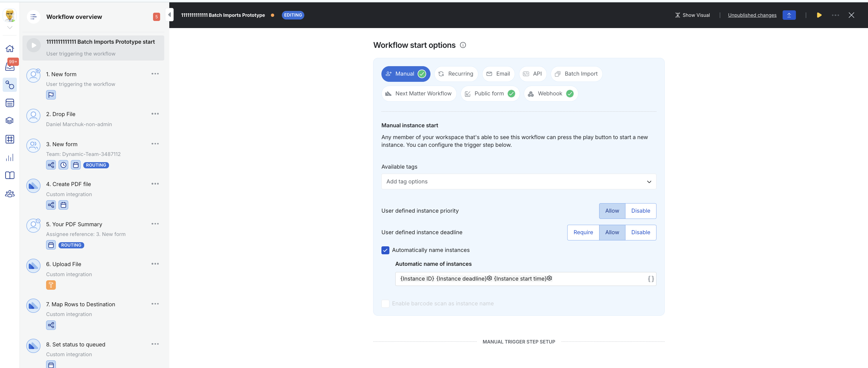 Workflow Start Options Pn