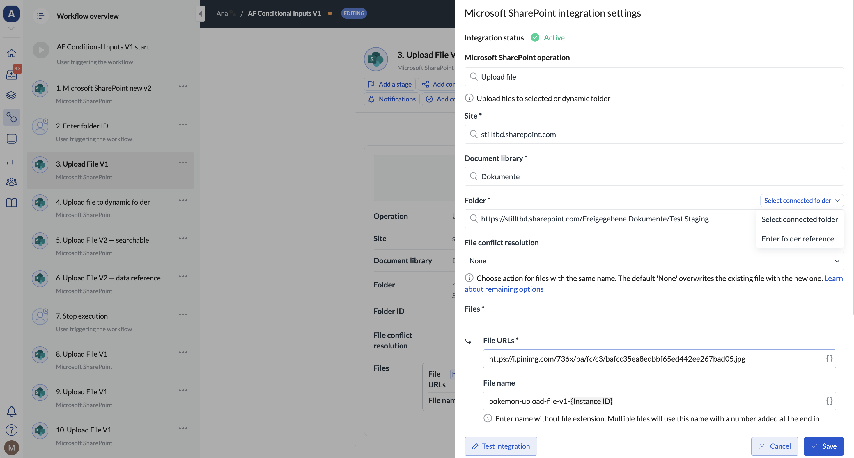 Image of the Sharepoint No Code action