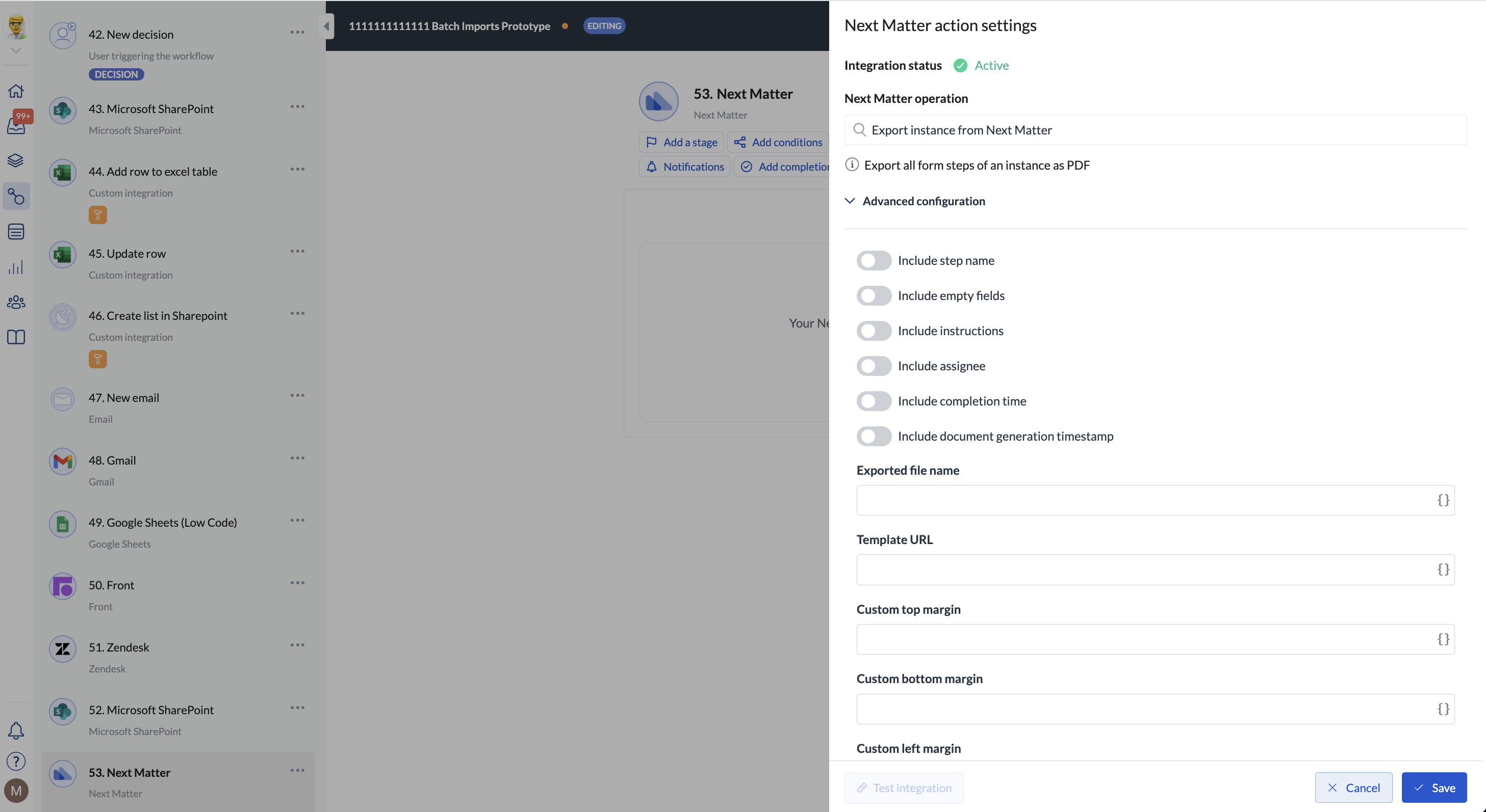 Image of a no-code step to Export Instance