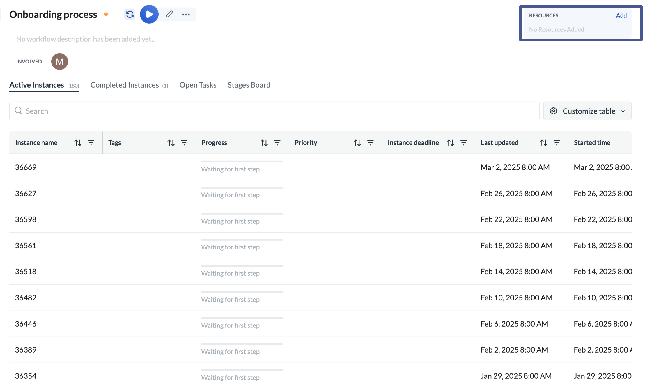 Image showing the resources section for a specific workflow