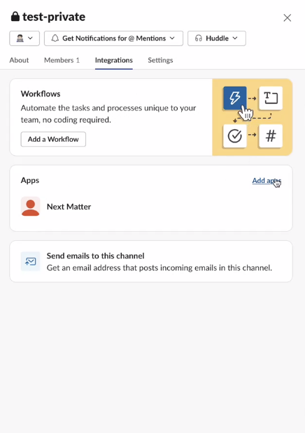 Image of the slack setup screen