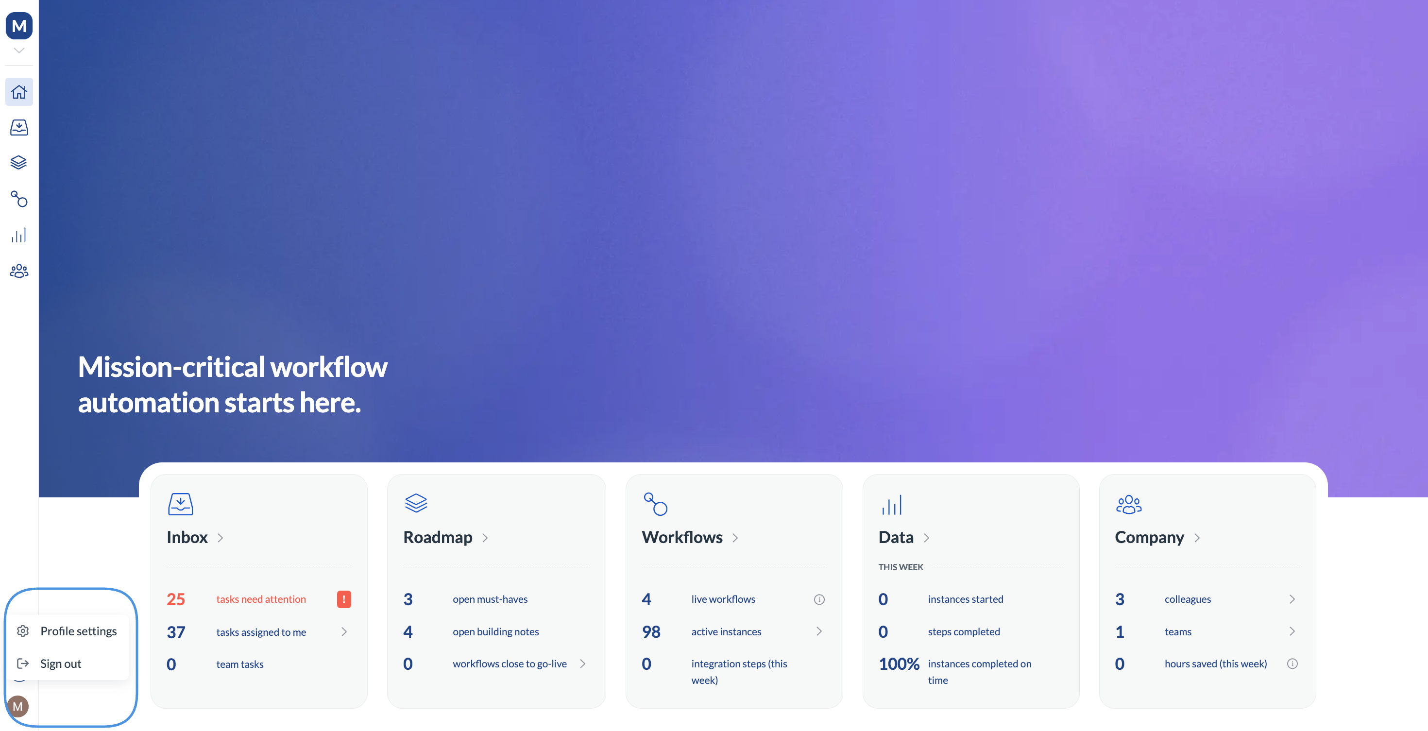 Image of the personal settings option in the Next Matter navigation