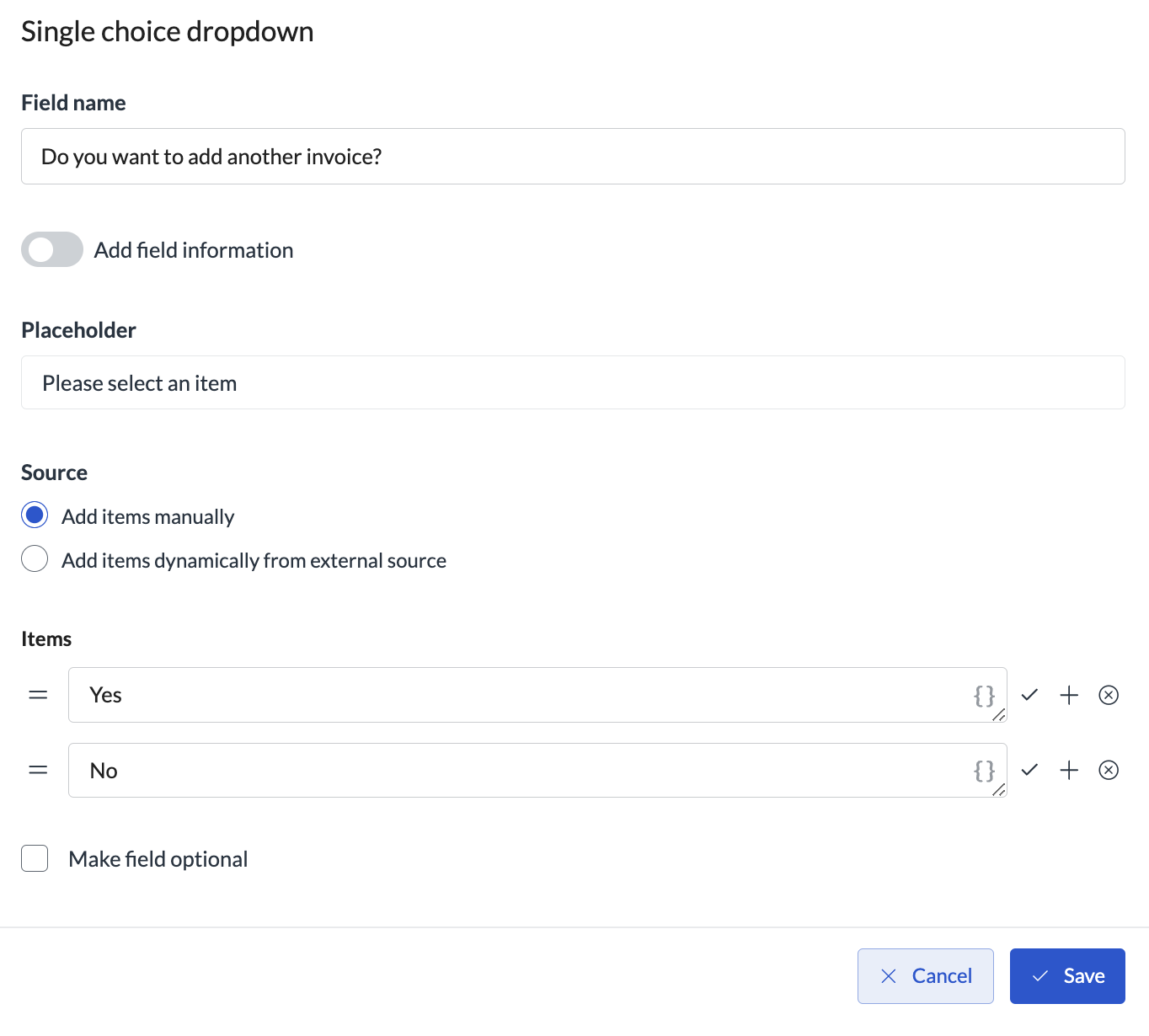 Image of the simngle choice dropdown form field