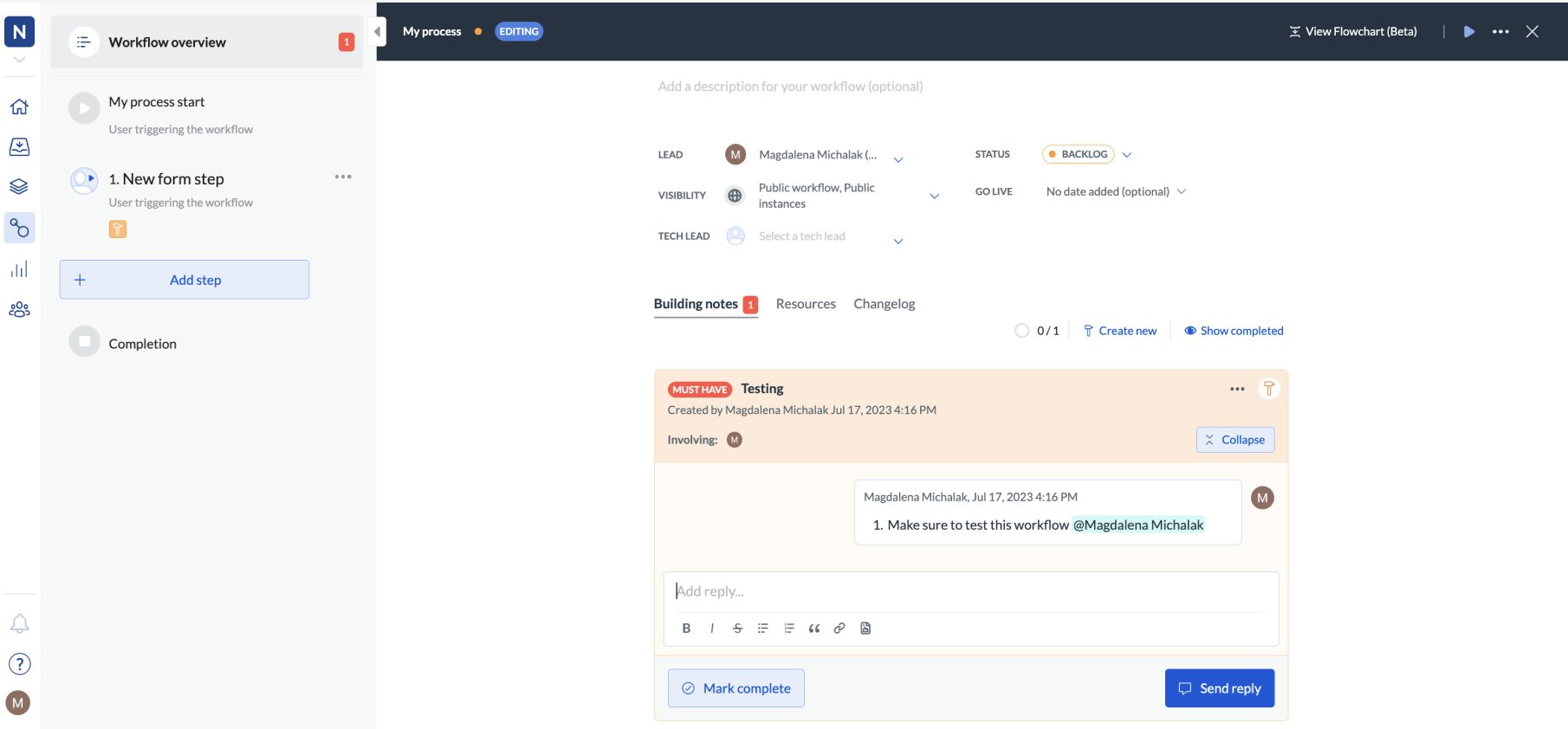 Image showing tagging a workflow user