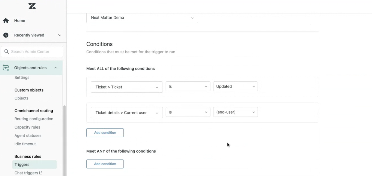 Image of the Triggers page in Zendesk