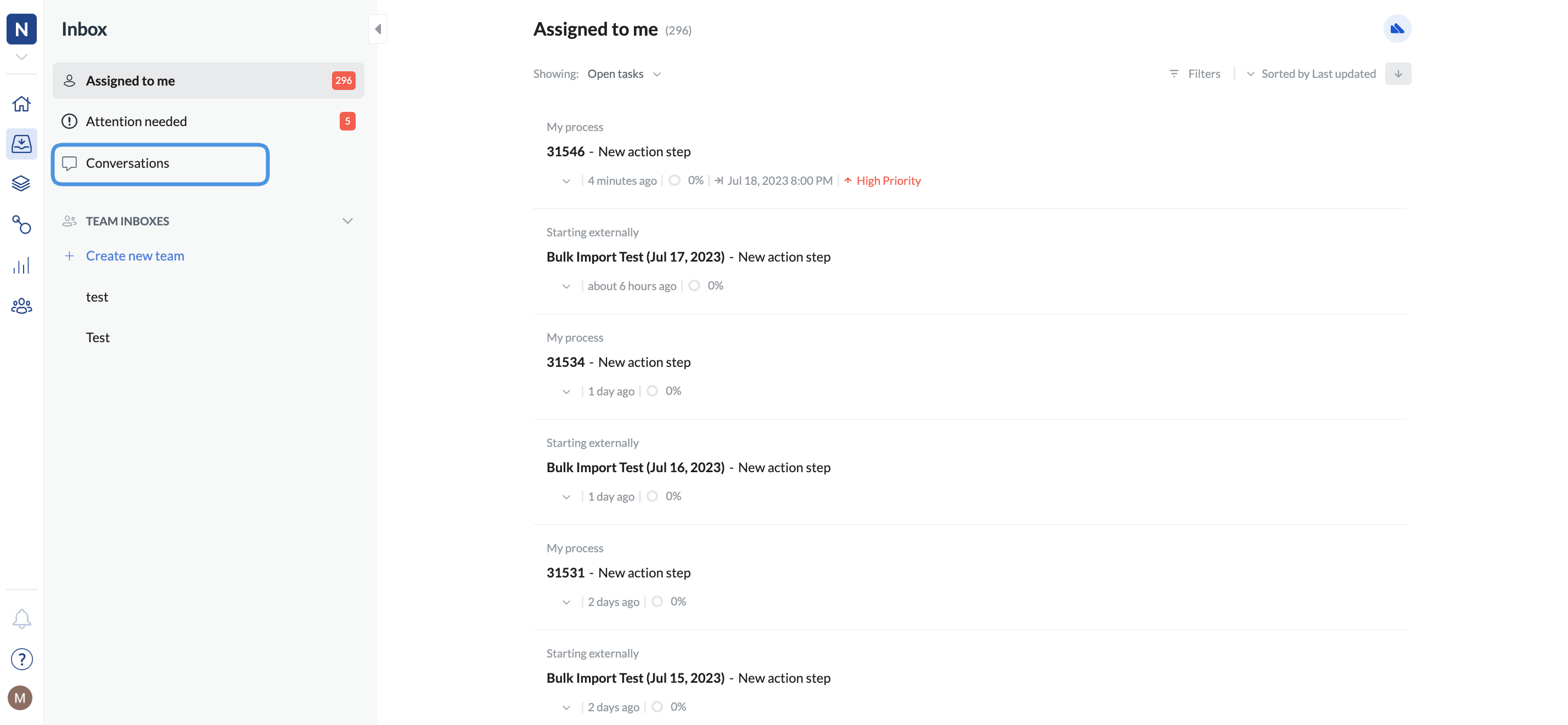 Image of the conversations tab in Next Matter inbox