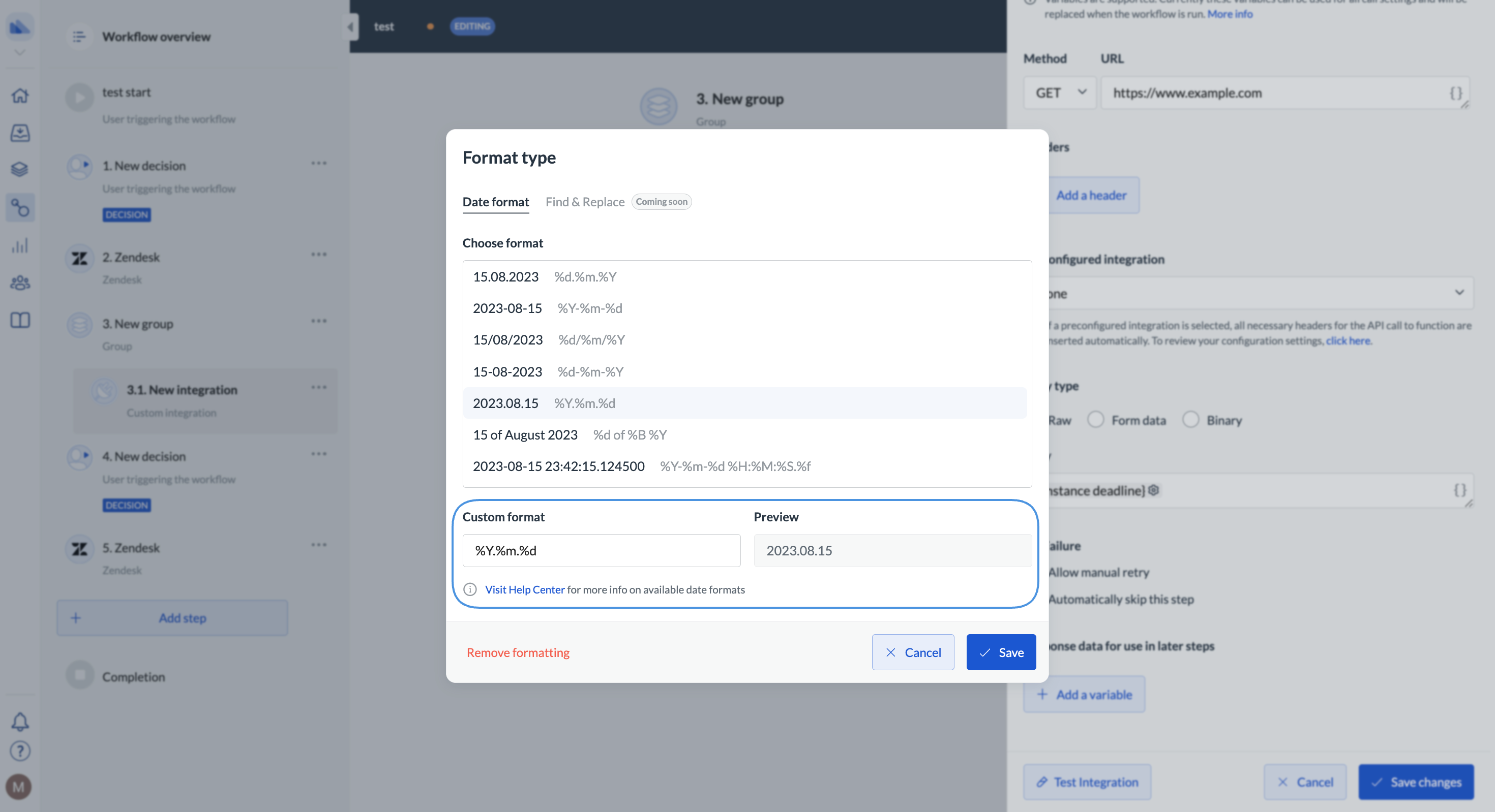 Image of the custom format picker