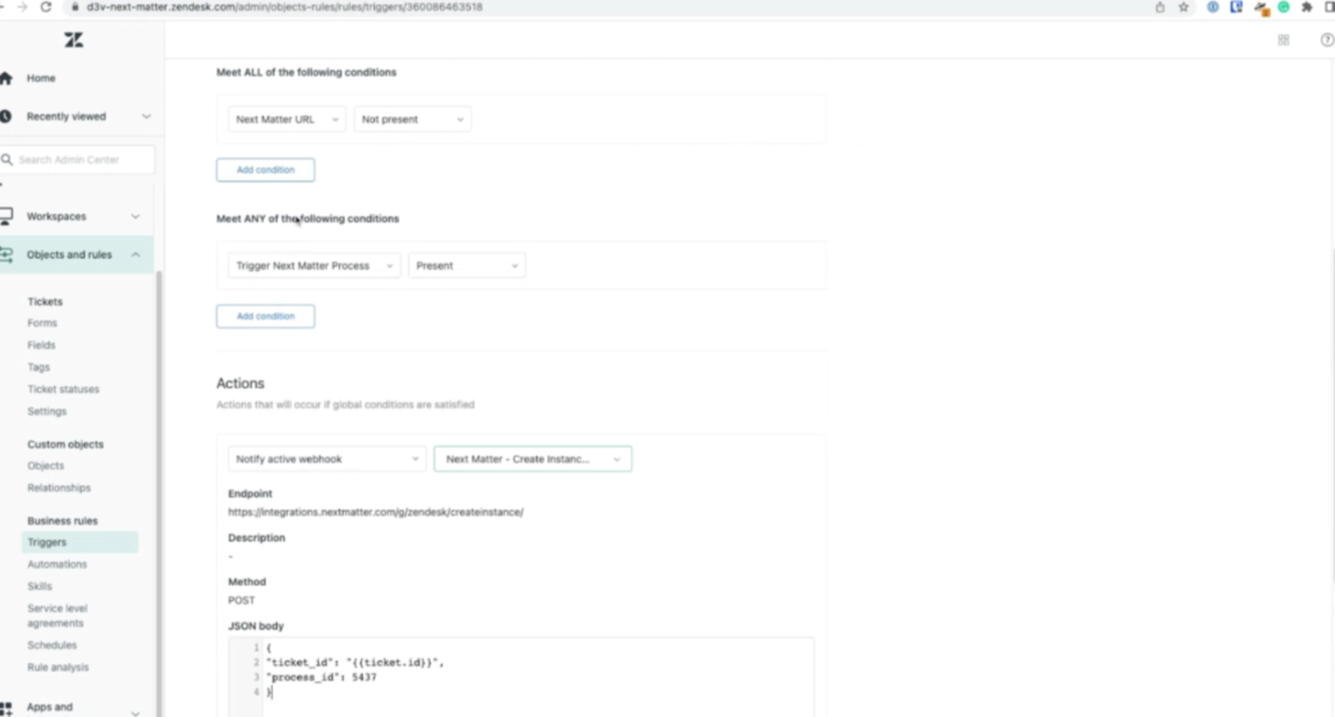 Image of the triggers page in Zendesk