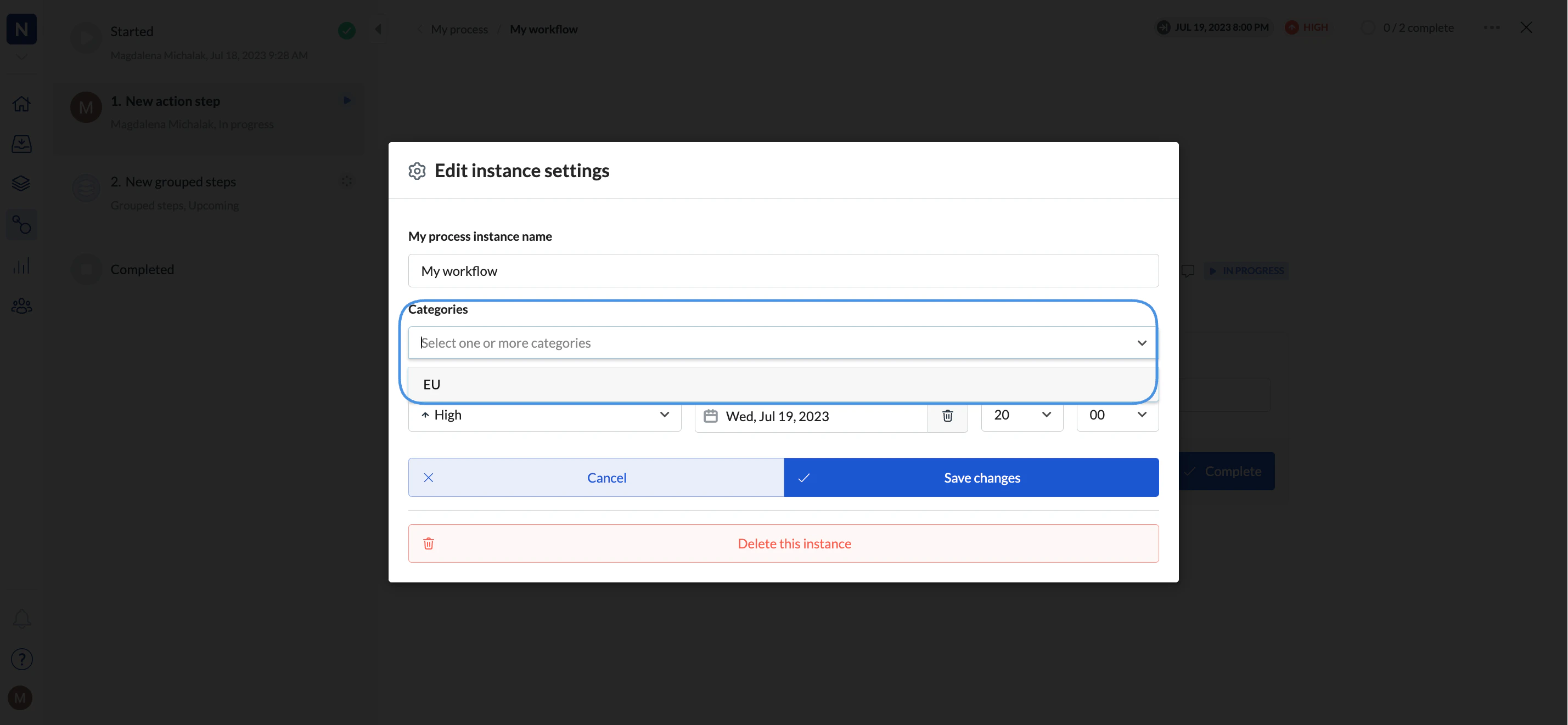Image of tags selector for the Next Matter instance