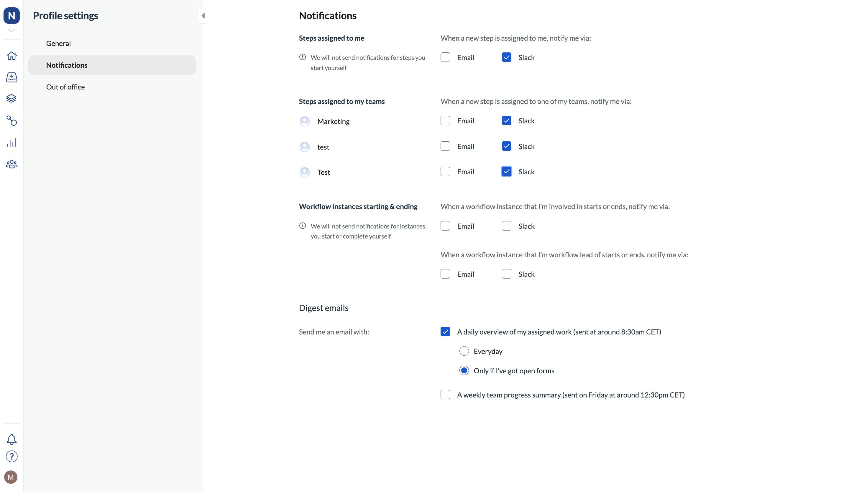 Image of account settings in Next Matter where you can configure notifications