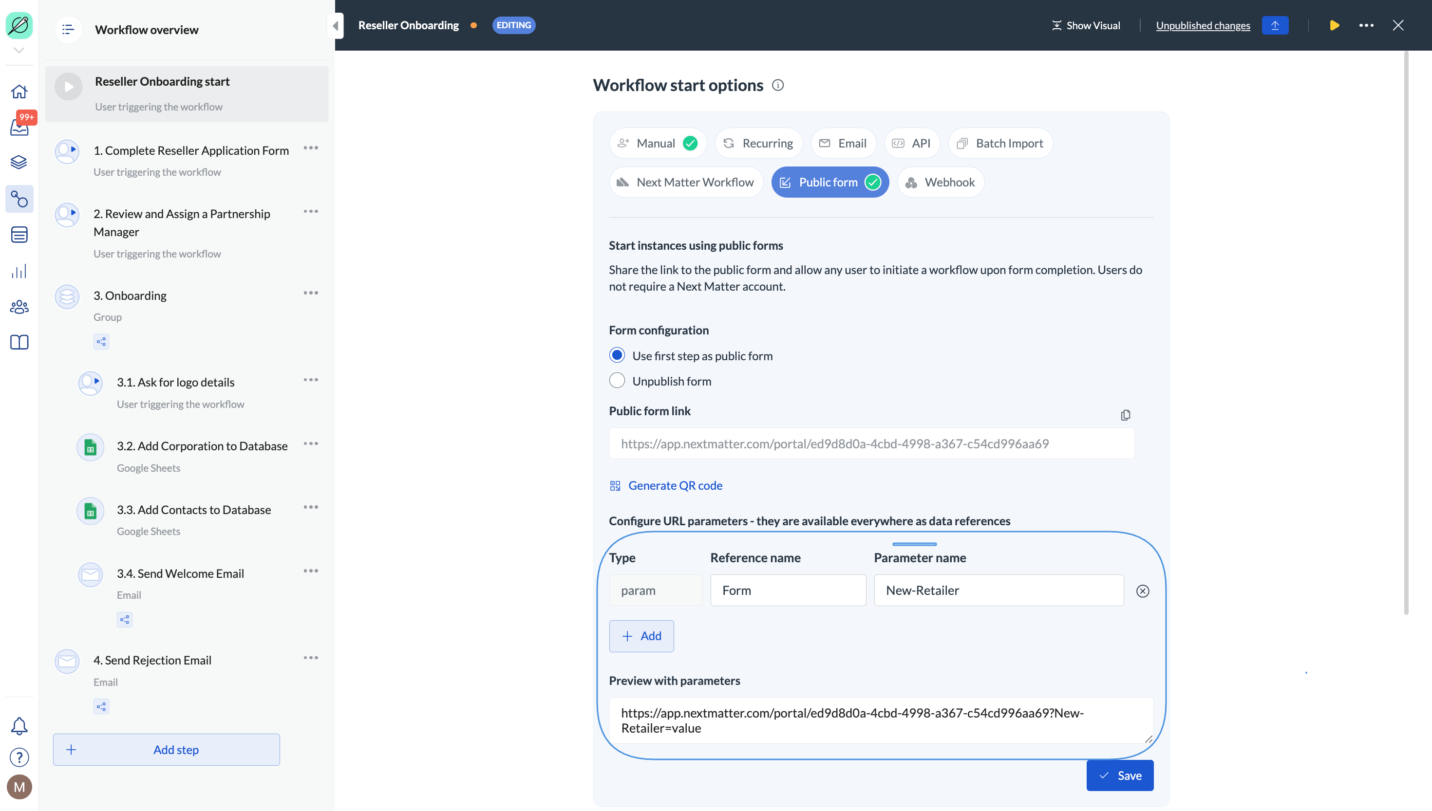 Image of metadata settings for a public form