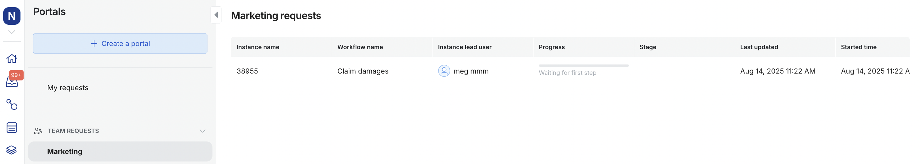 Team Requests section on the Portals page