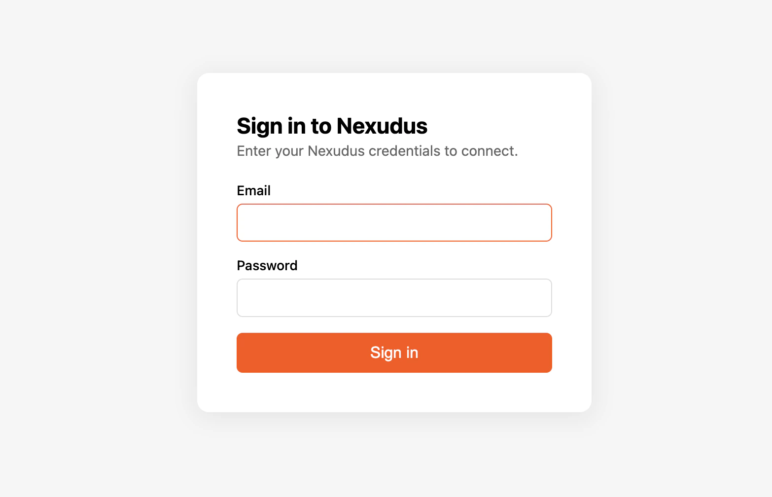 Nexudus sign-in page asking for email and password to authorise the MCP connection.