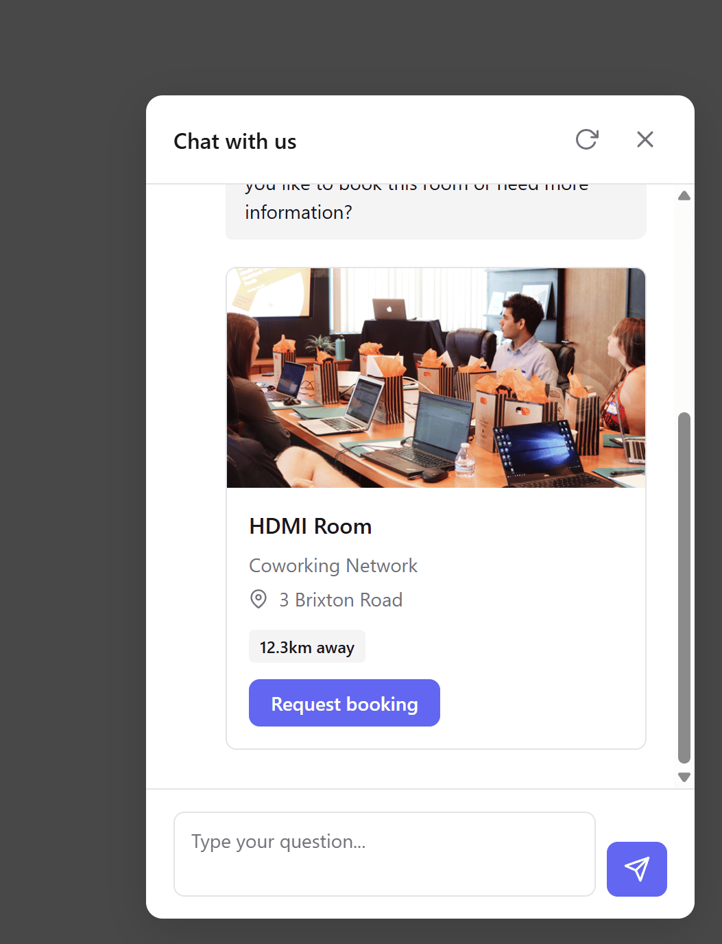 AI chat widget floating button and open chat modal on an external website