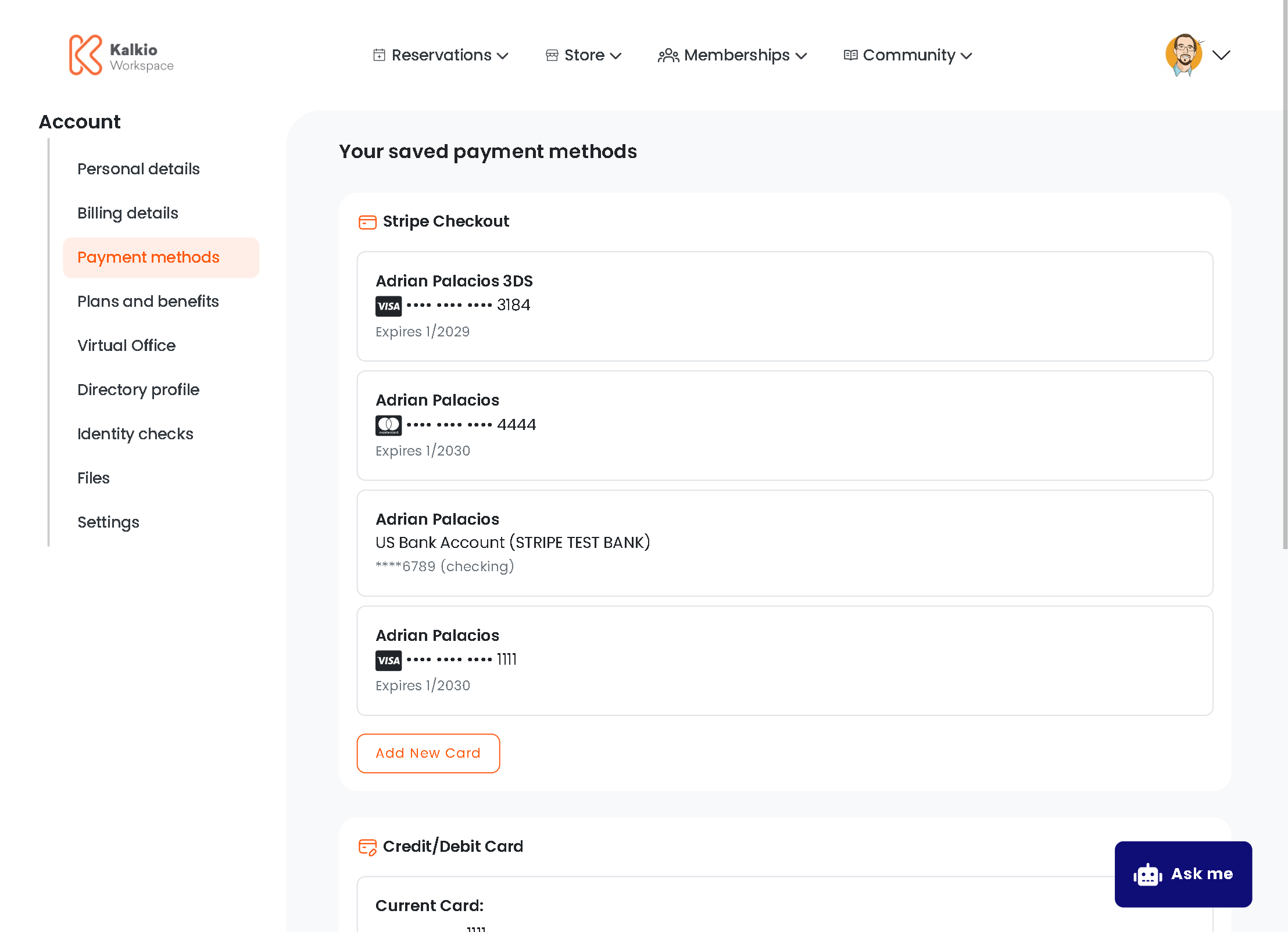 Payment Methods page