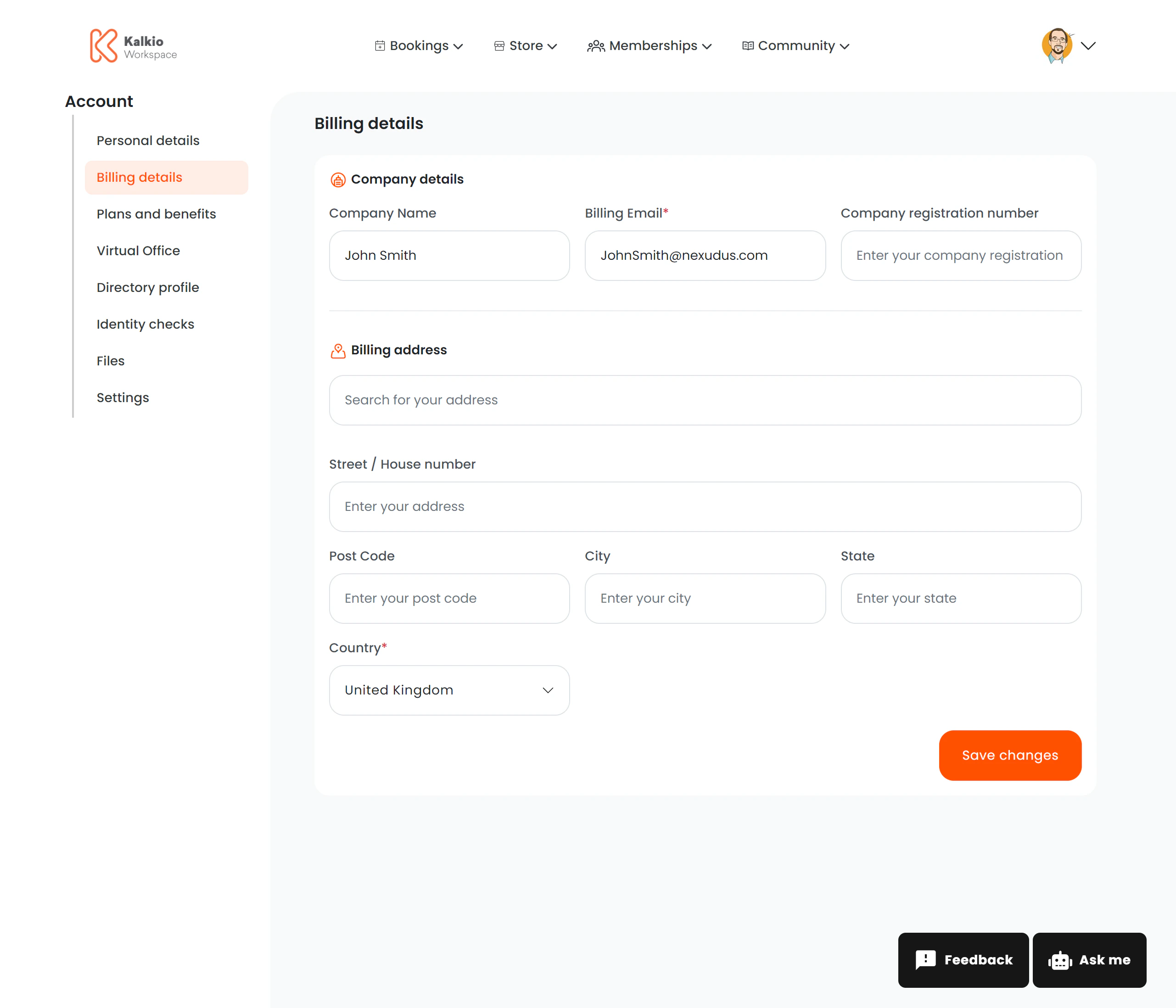 Billing Information page