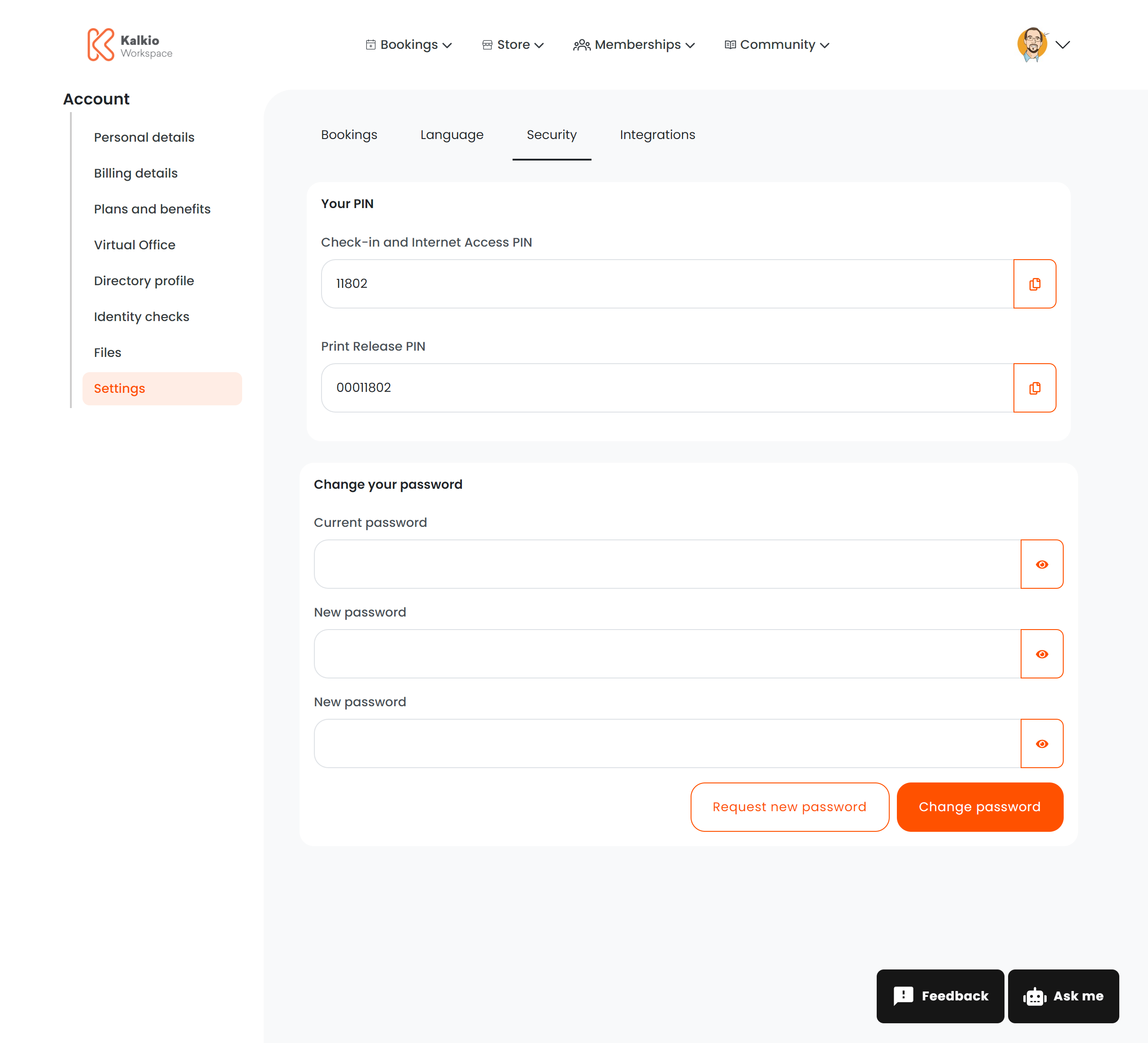 Credentials & Security page