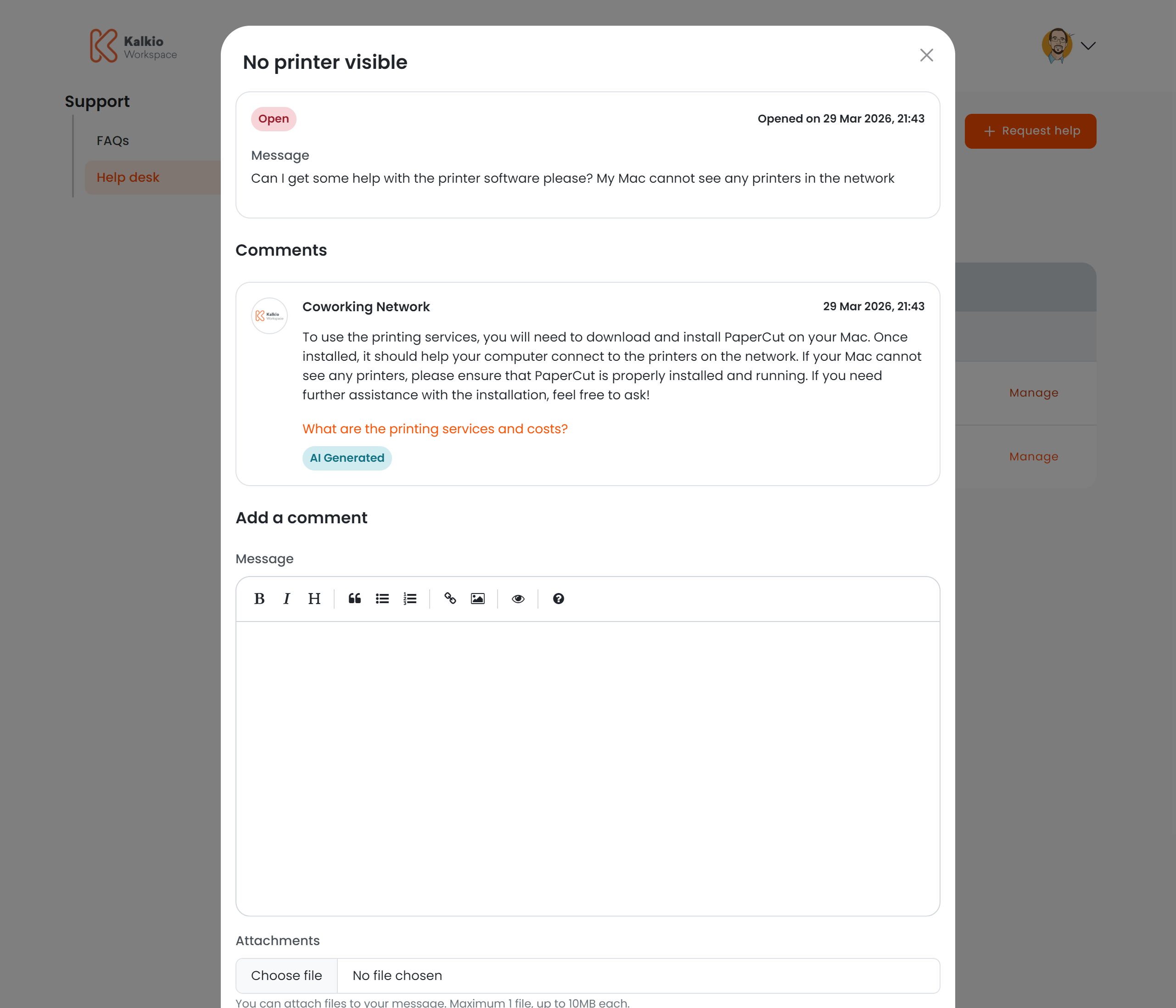 Help Desk details