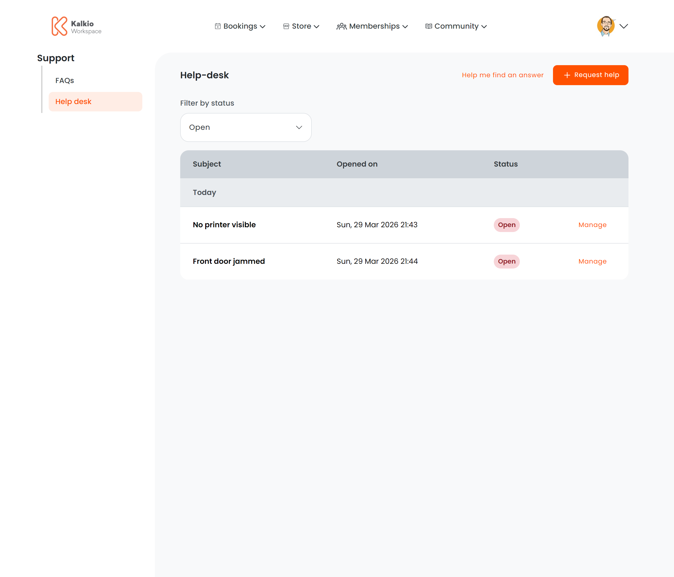 Help Desk page