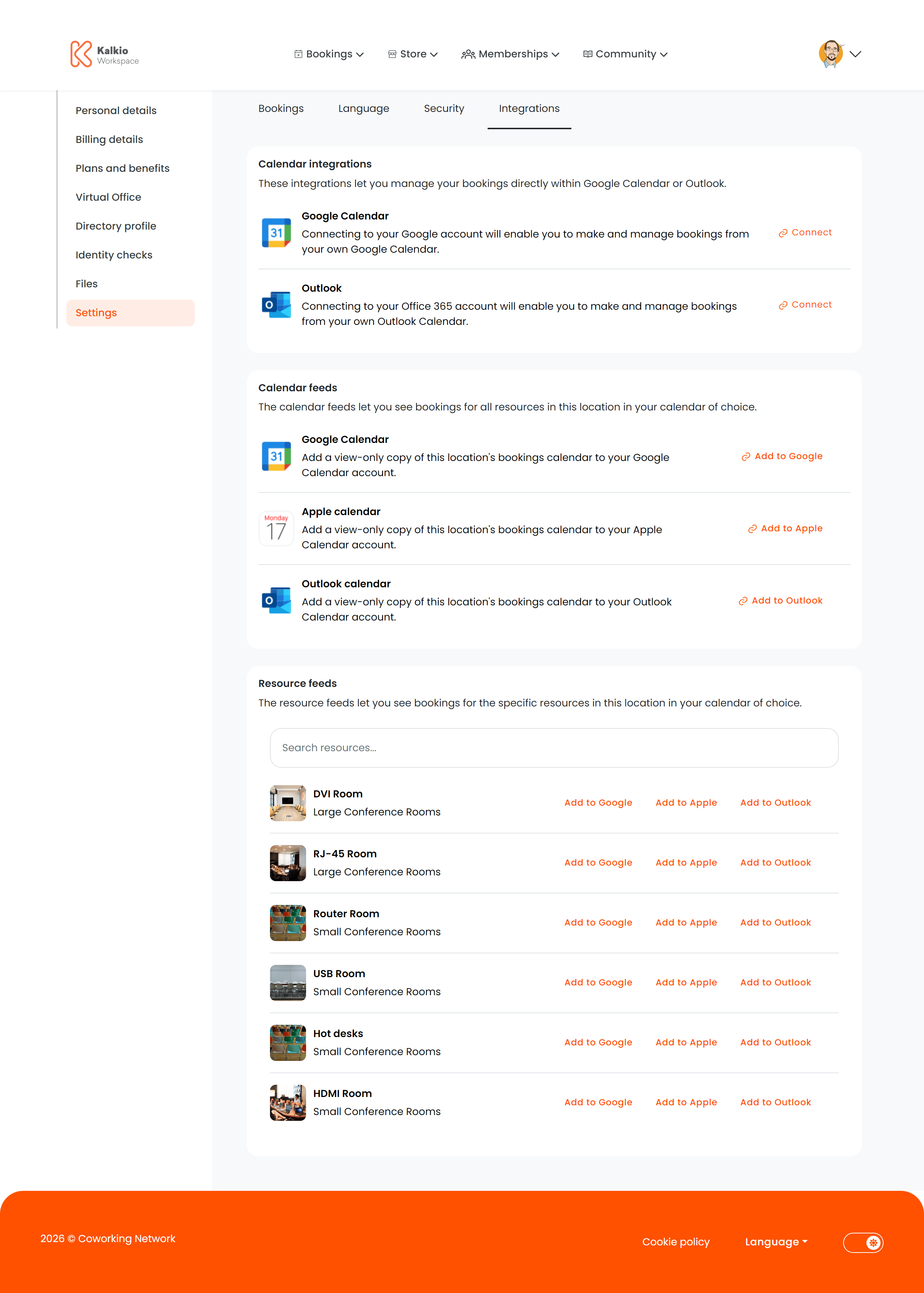 Integrations page