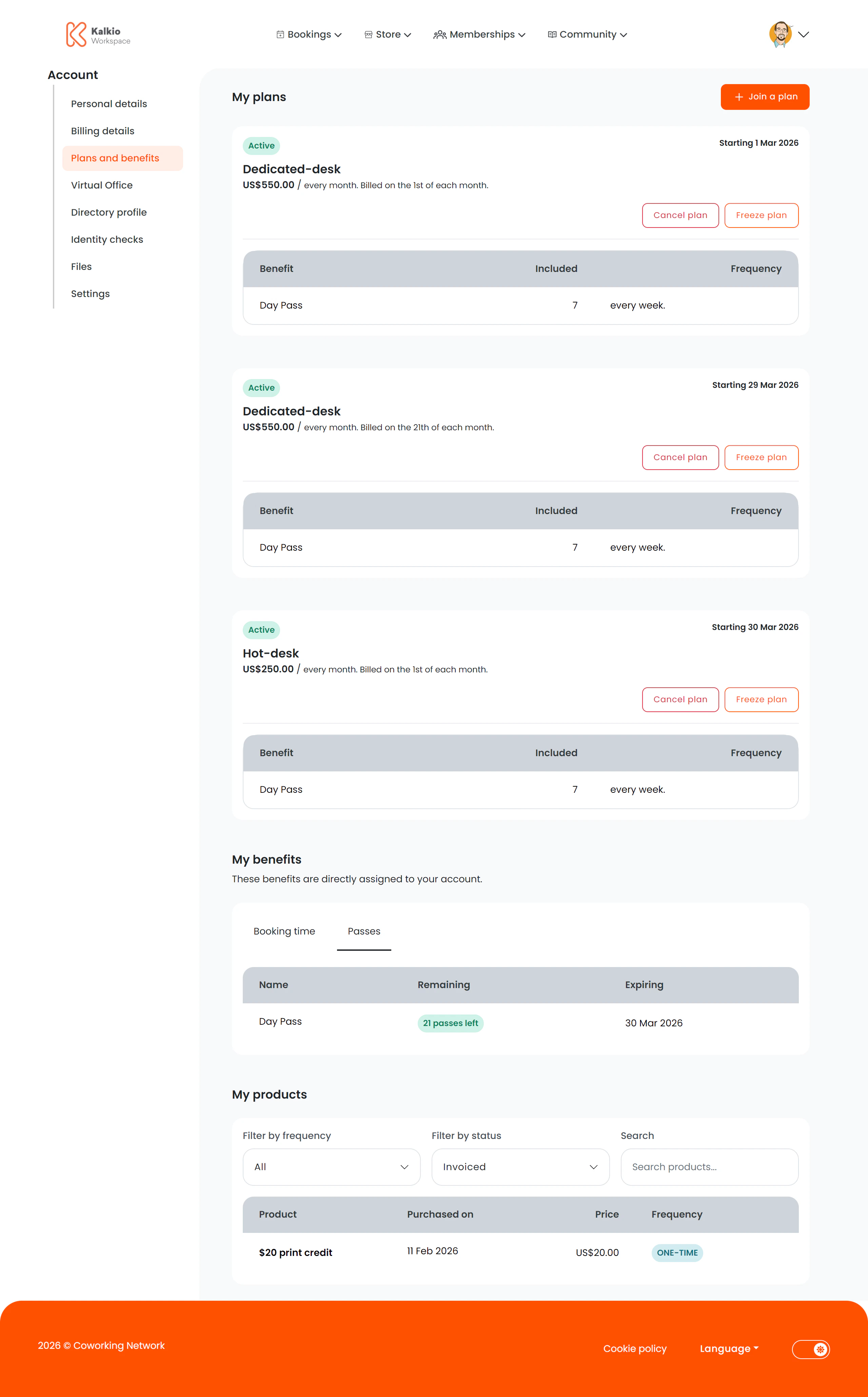 My Plans page