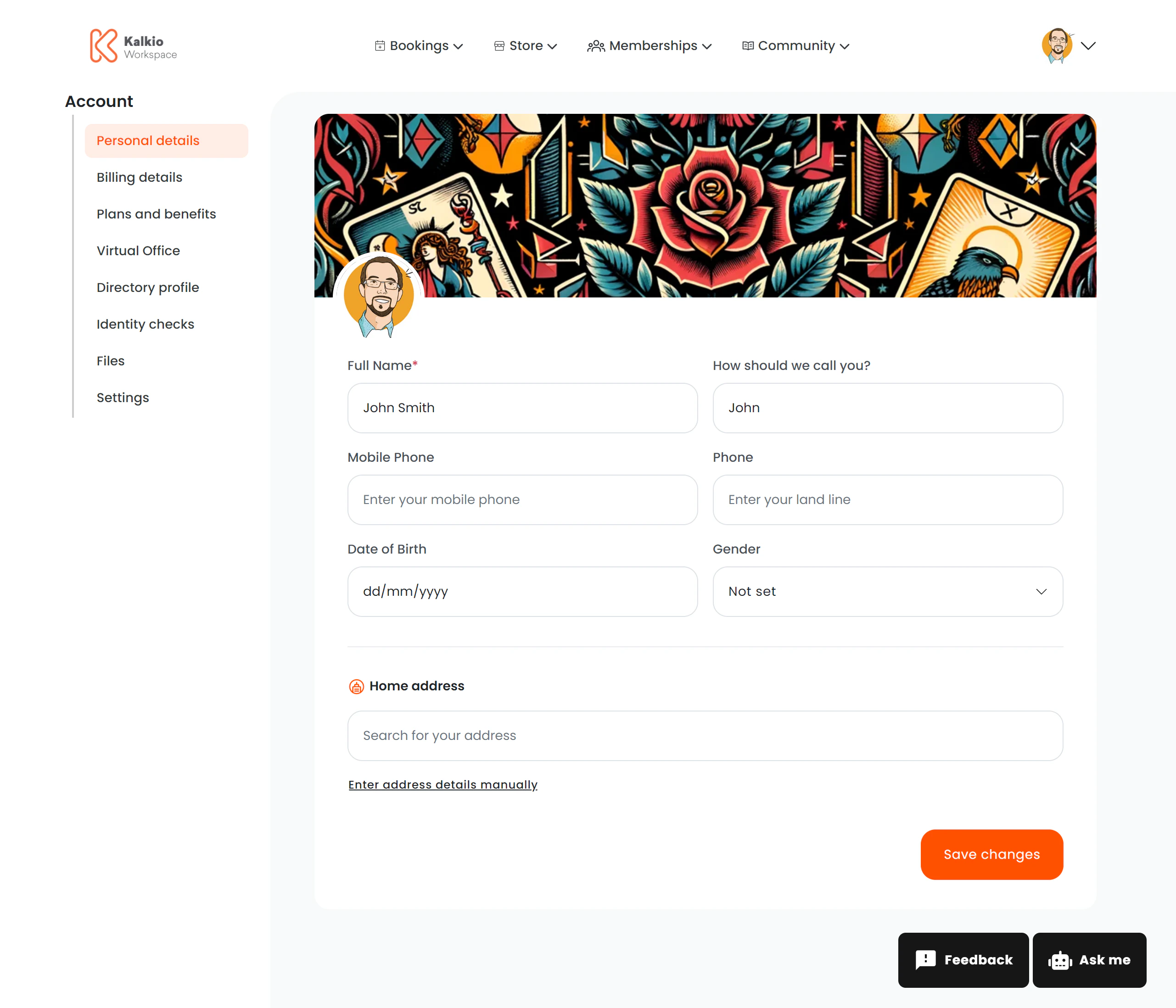 Personal Information page
