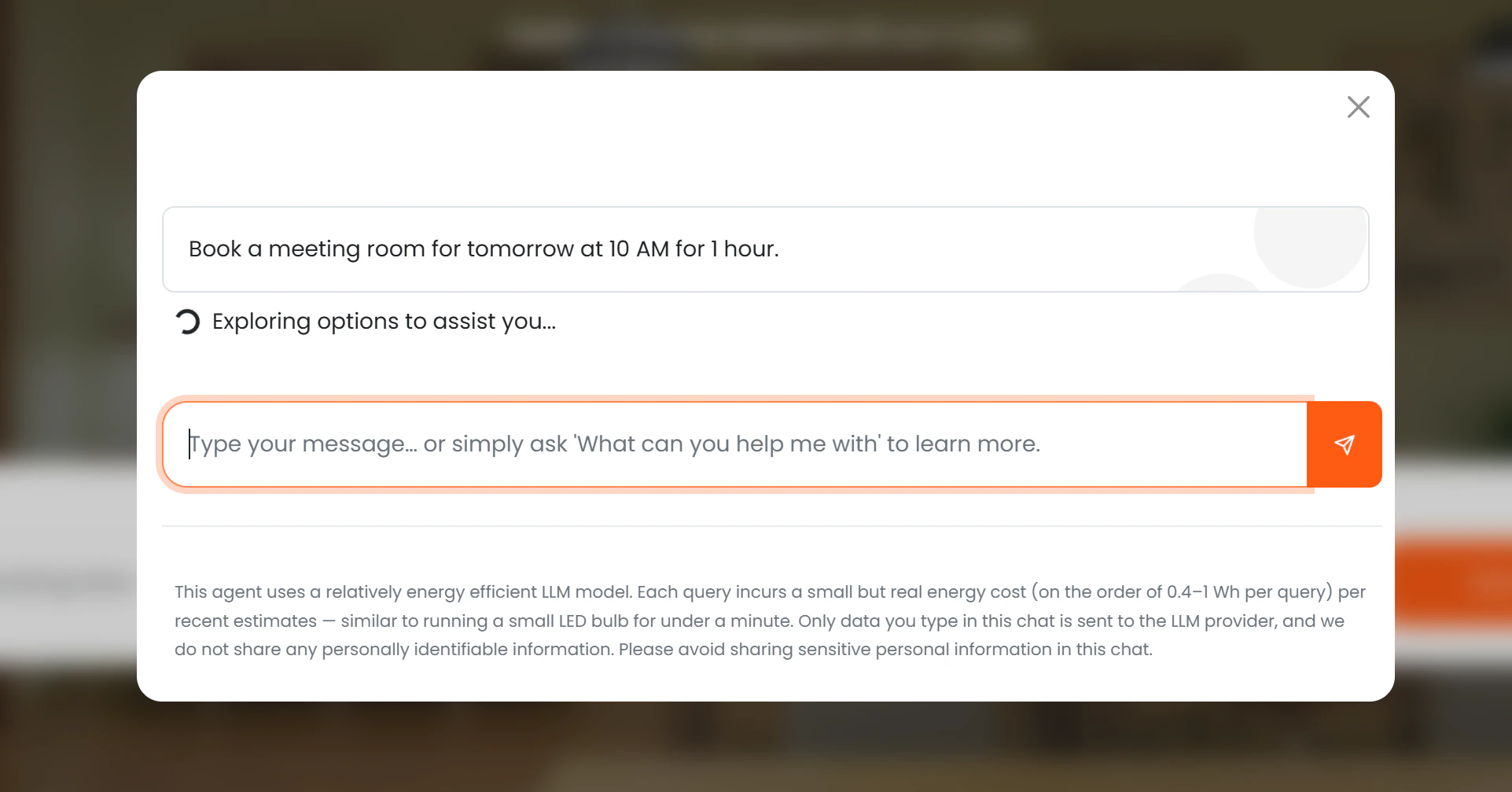 The chat input box with a message being typed