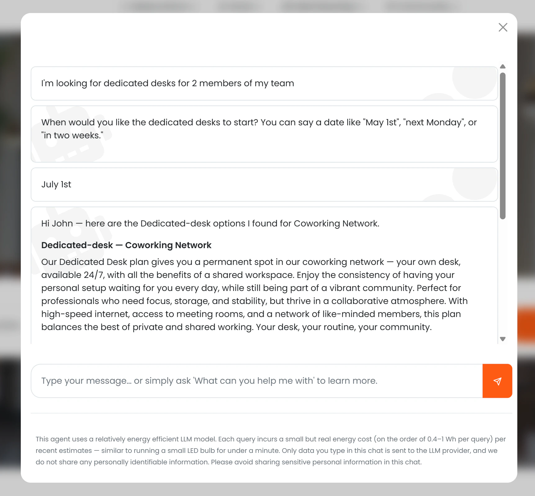 Chat showing a membership plan enquiry, AI asks for start date, then shows plan cards with pricing and sign-up button