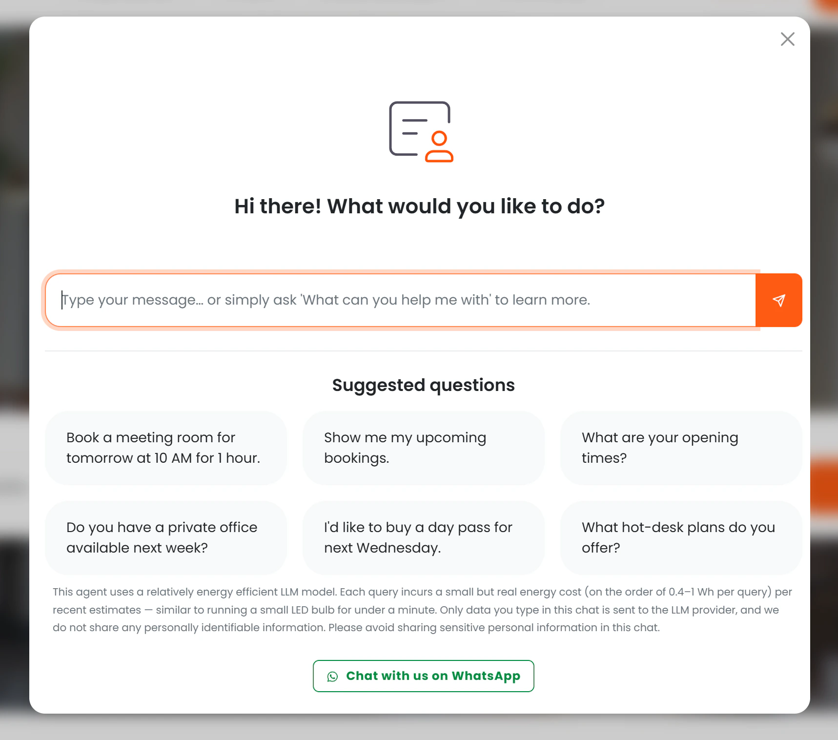 AI chat button and open chat window on the members portal