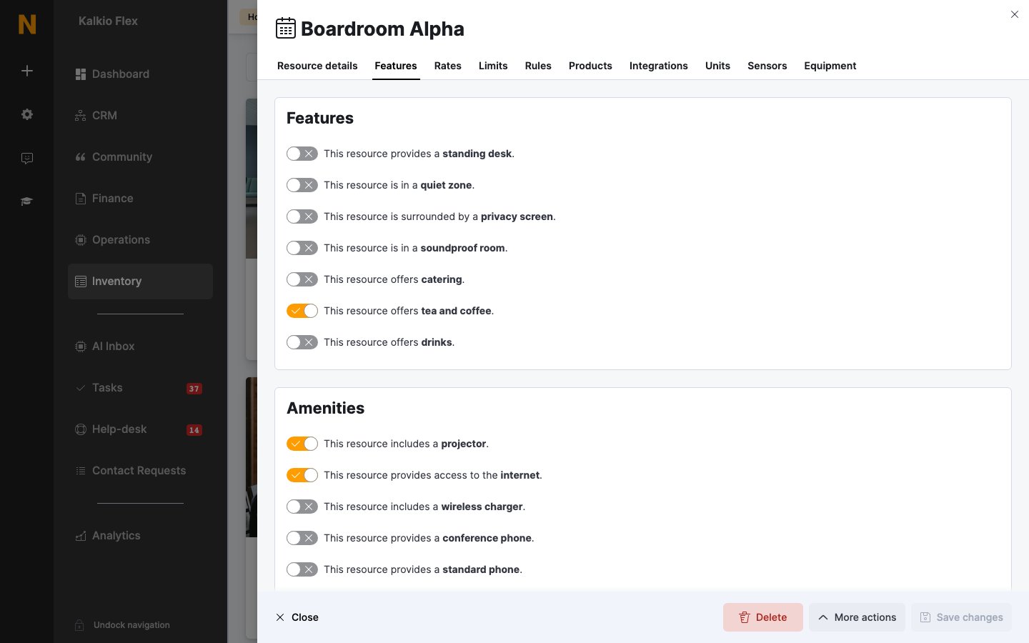 The Features tab