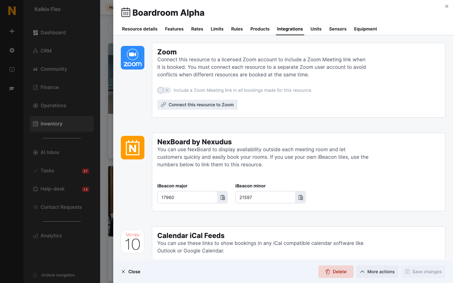 The Integrations tab