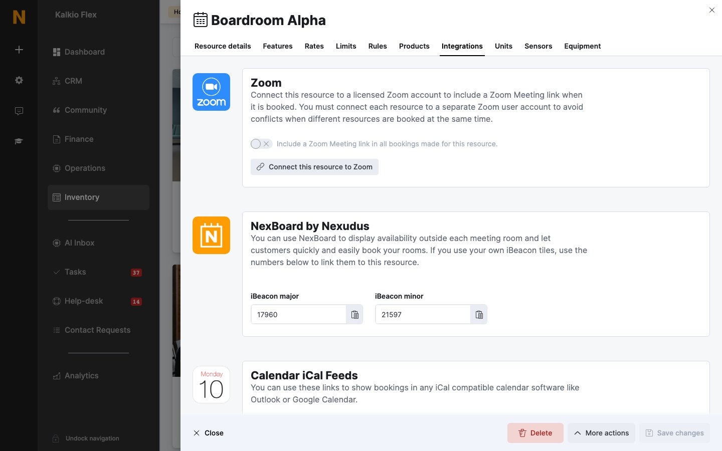 The Integrations tab