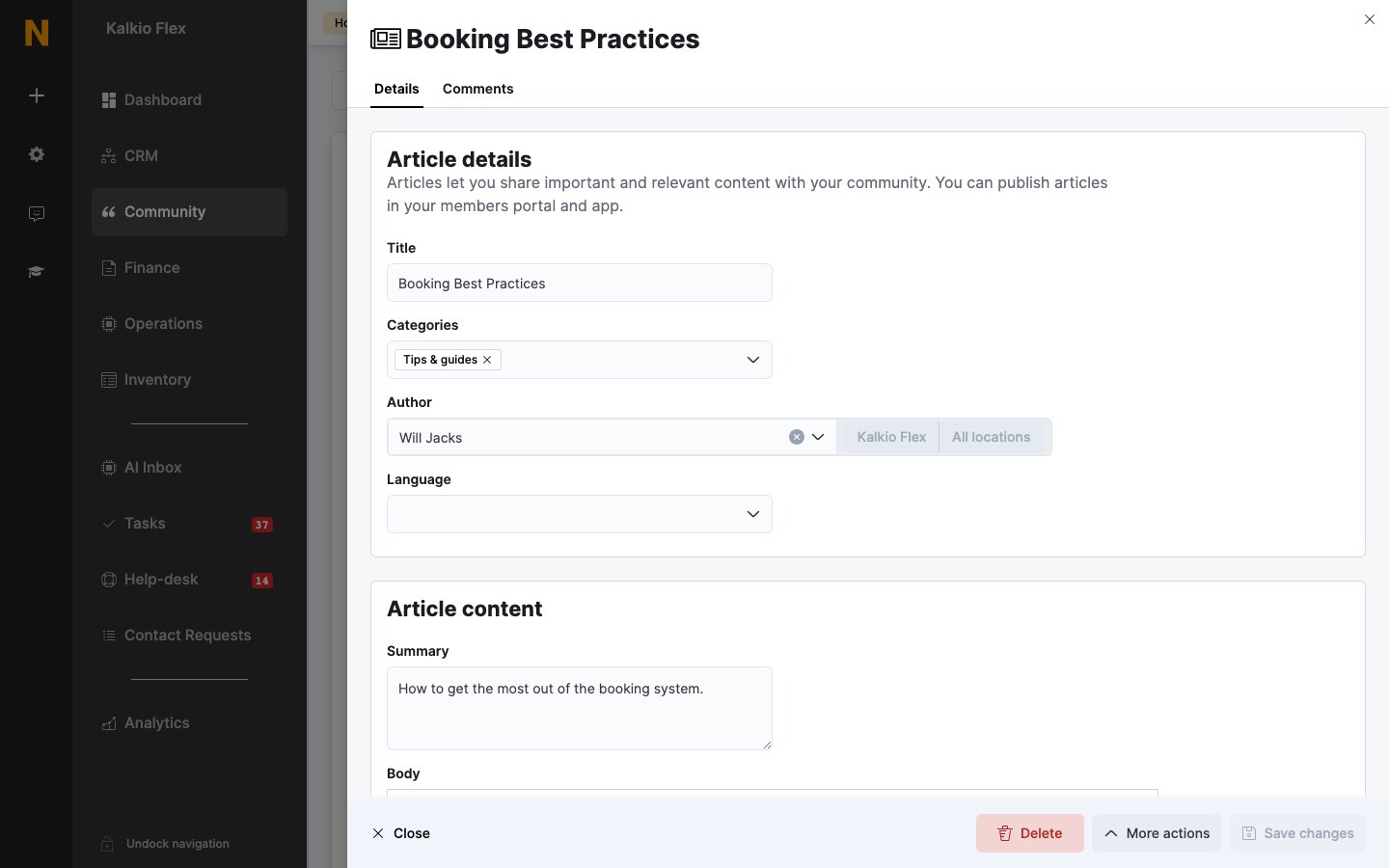 The Details tab of an article