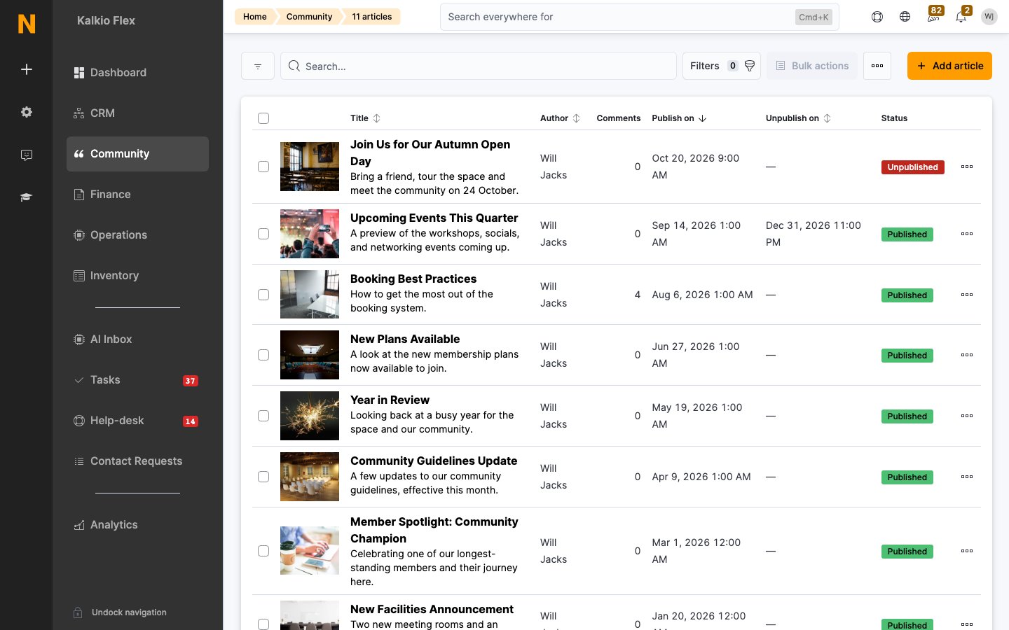 The Articles list