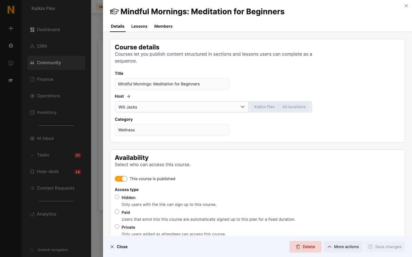 The Details tab of a course