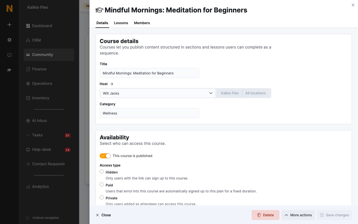 The Details tab of a course