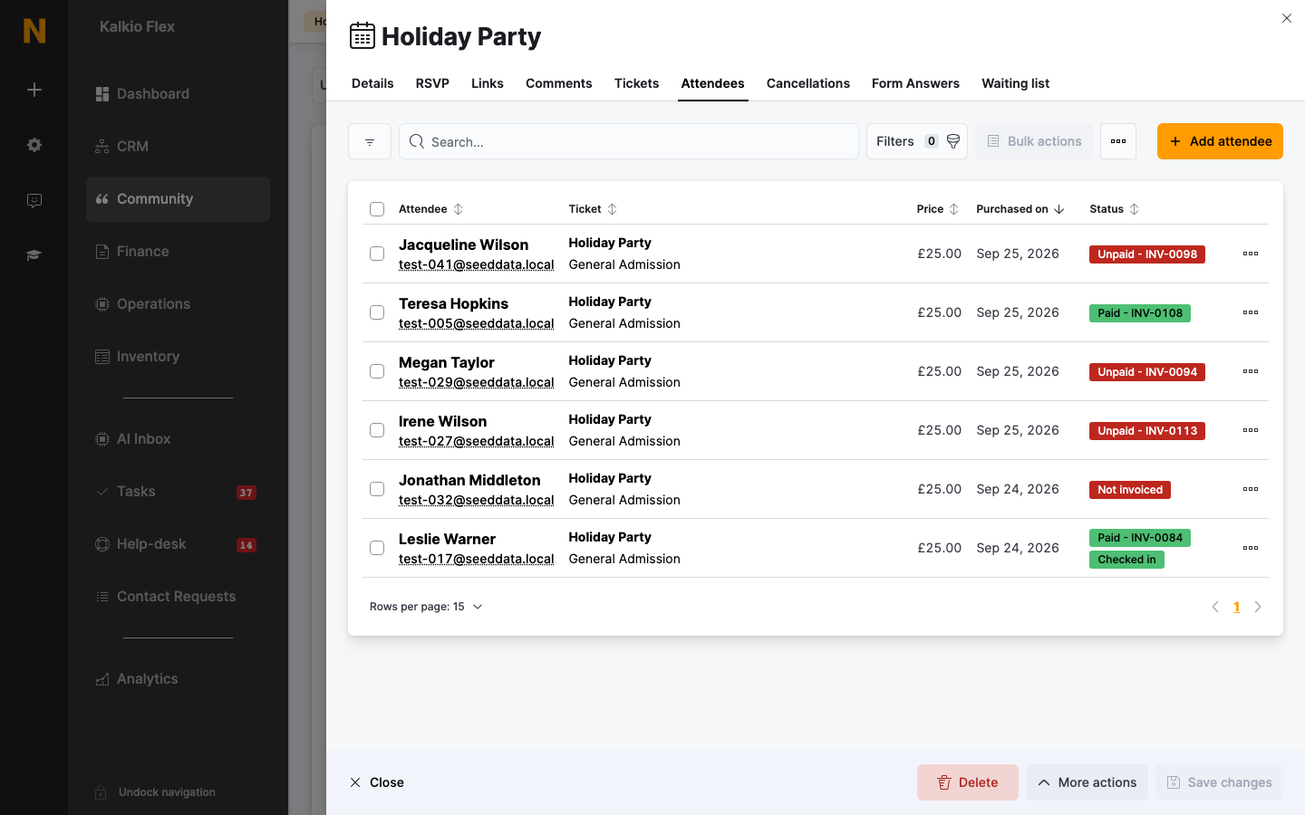 The Attendees tab of an event