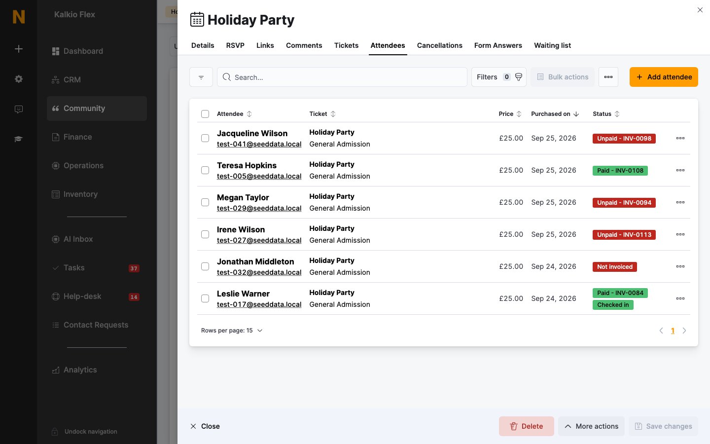 The Attendees tab of an event
