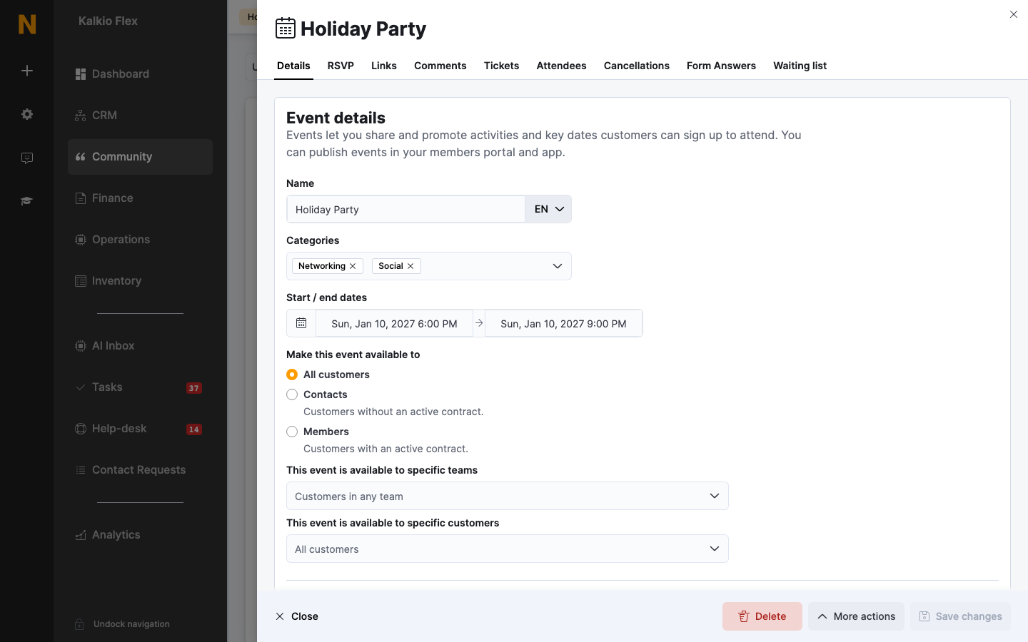The event Details tab