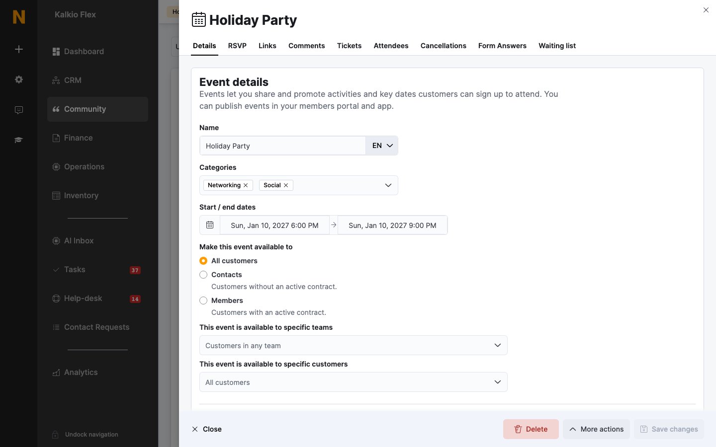 The event Details tab