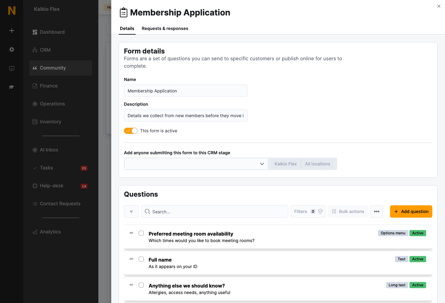 Form details panel