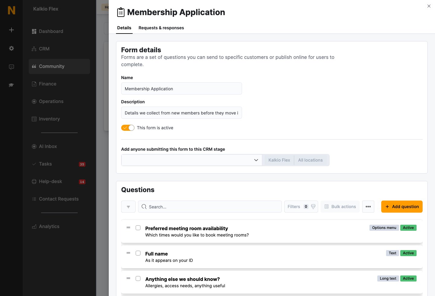 Form details panel
