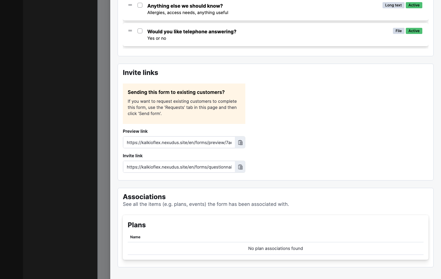 Form questions list