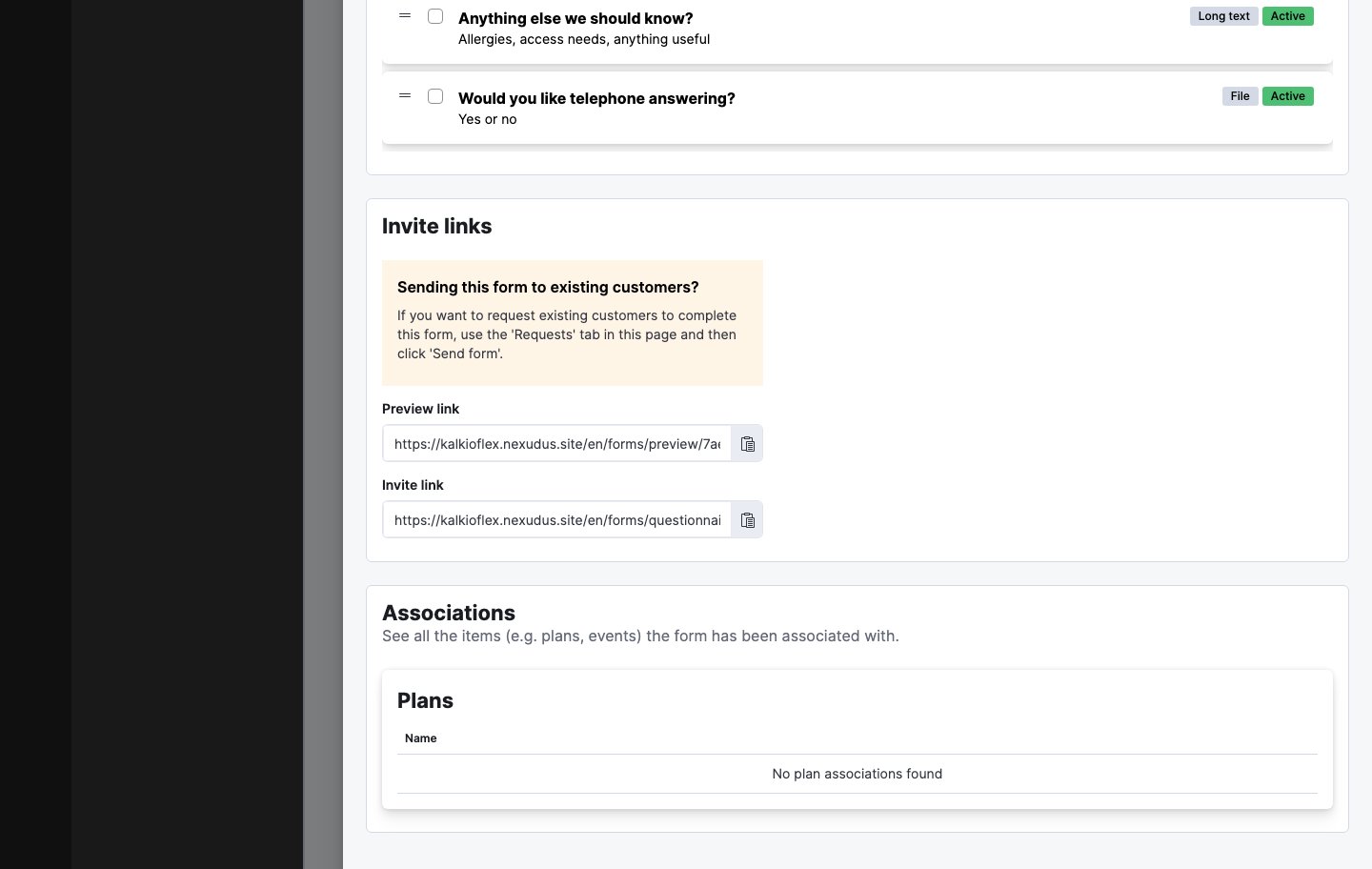 Form questions list