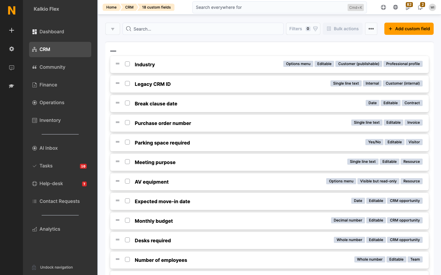 Custom fields list