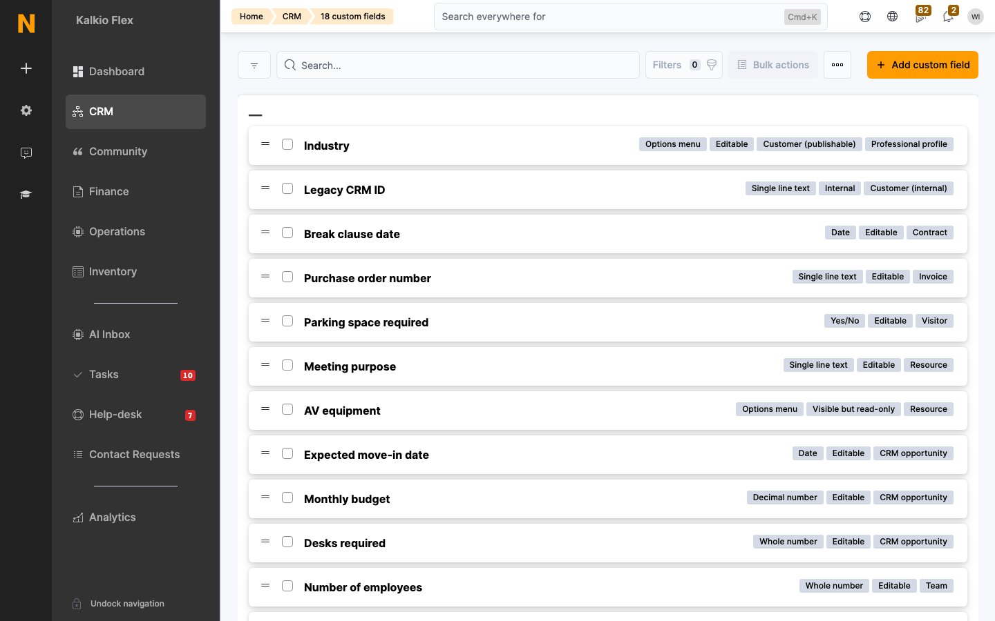 Custom fields list