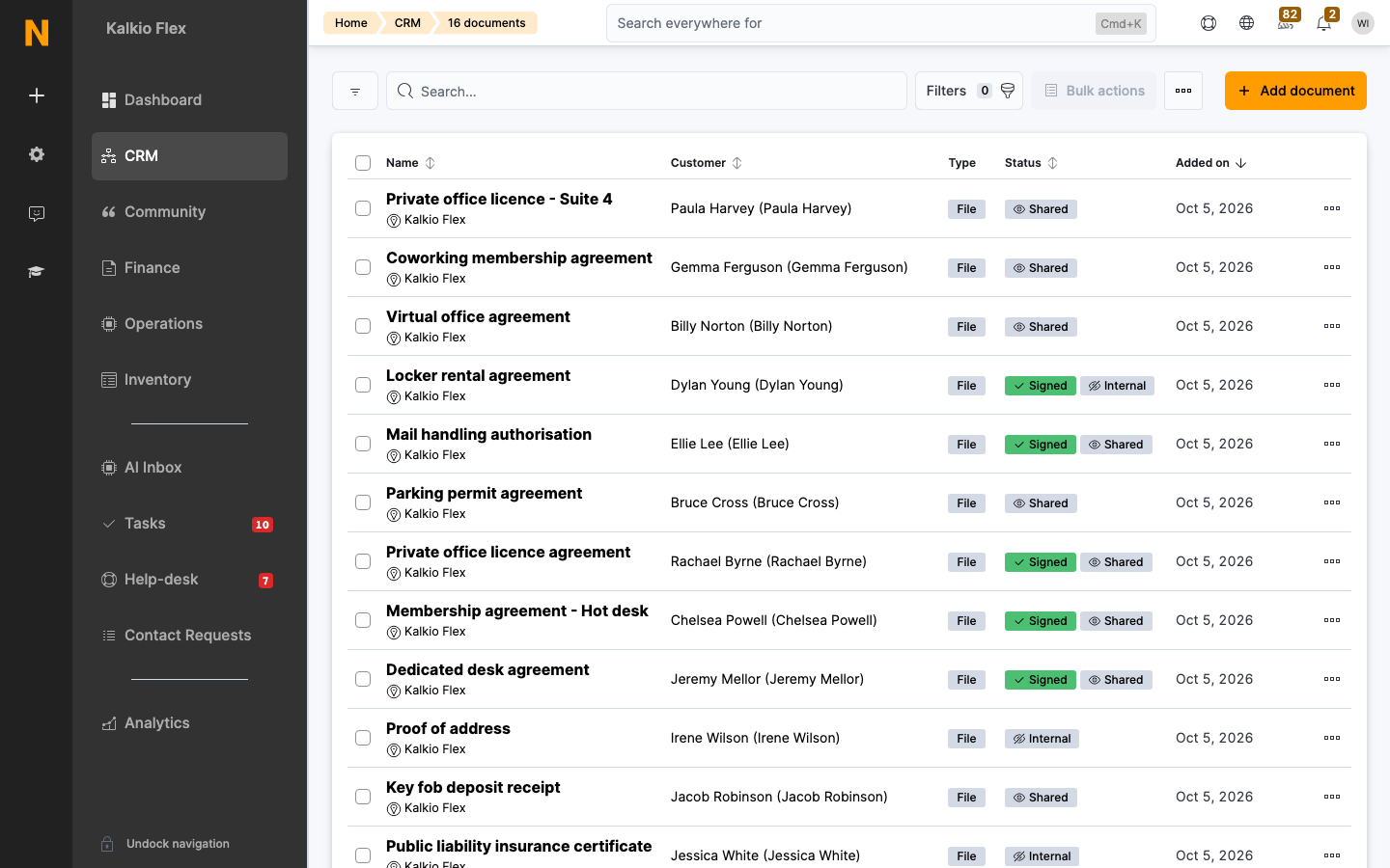 Documents list