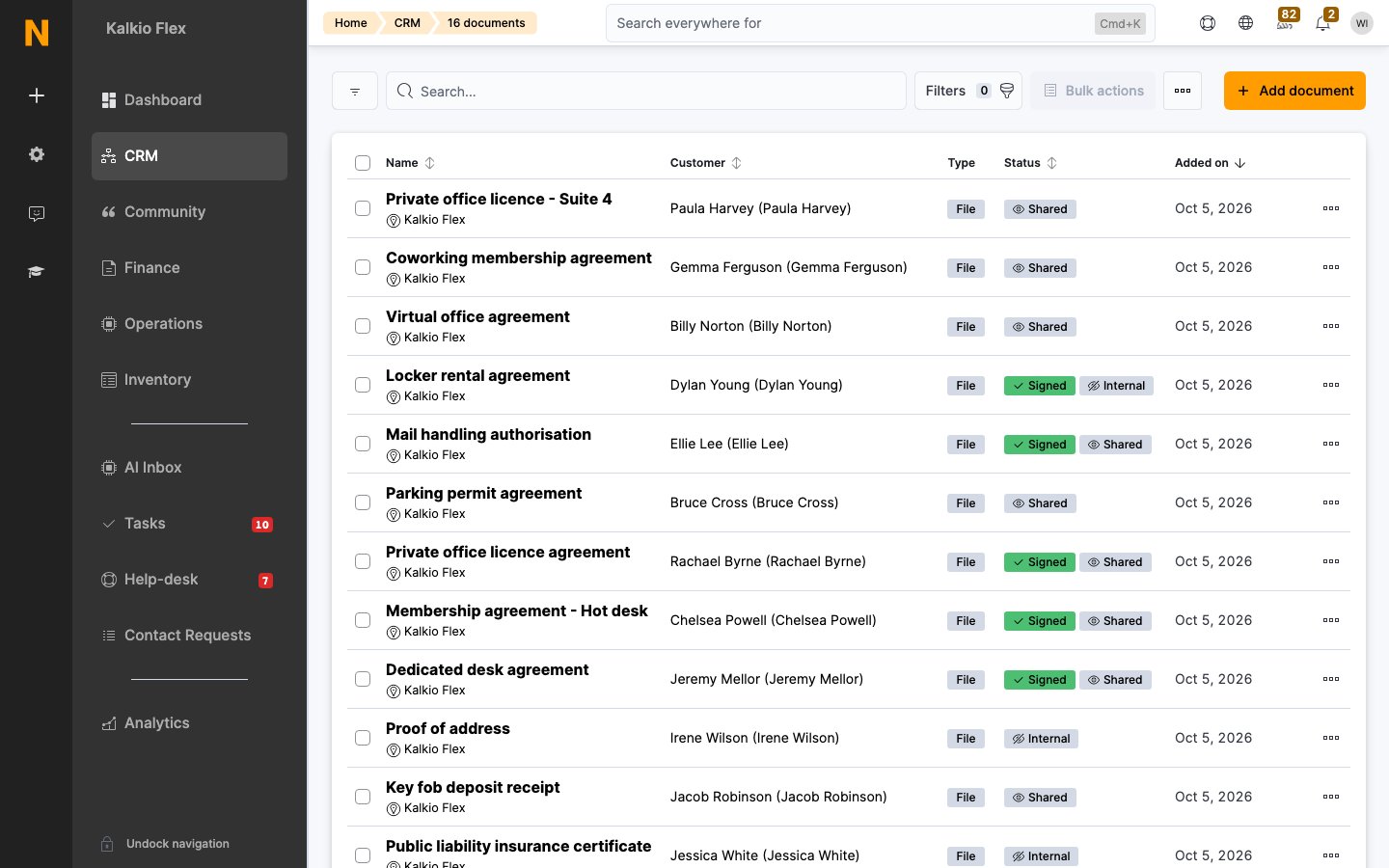 Documents list