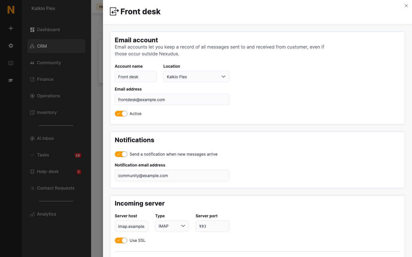 Manual entry form for a new email account
